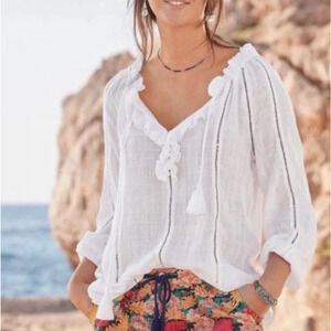 Sundance SZ XS Artist's Gauzy Peasant Blouse White